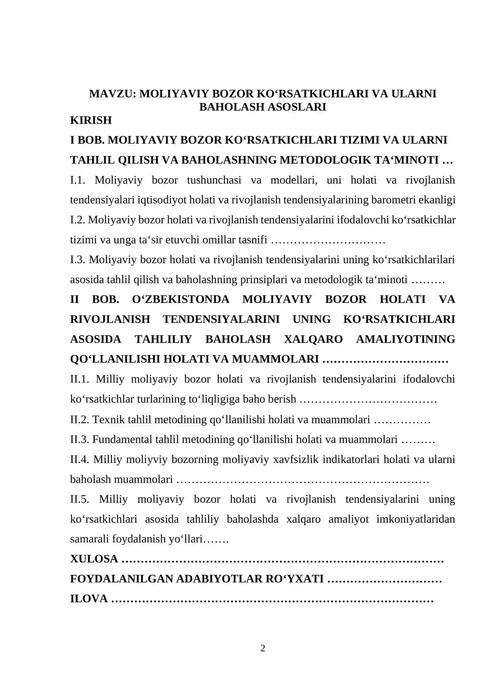 MOLIYAVIY BOZOR KO‘RSATKICHLARI VA ULARNI BAHOLASH ASOSLARI 2