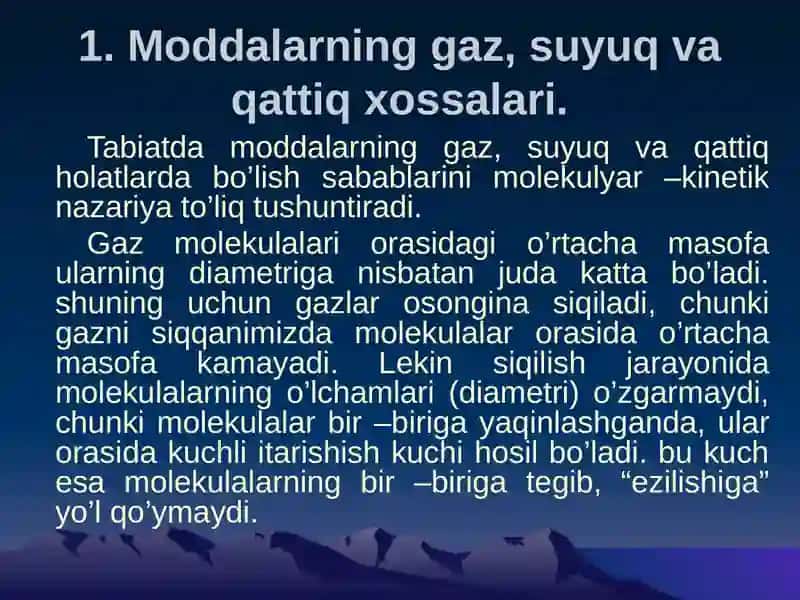 Realgazlar, suyuqliklar va qattiq jismlar xossalari 2