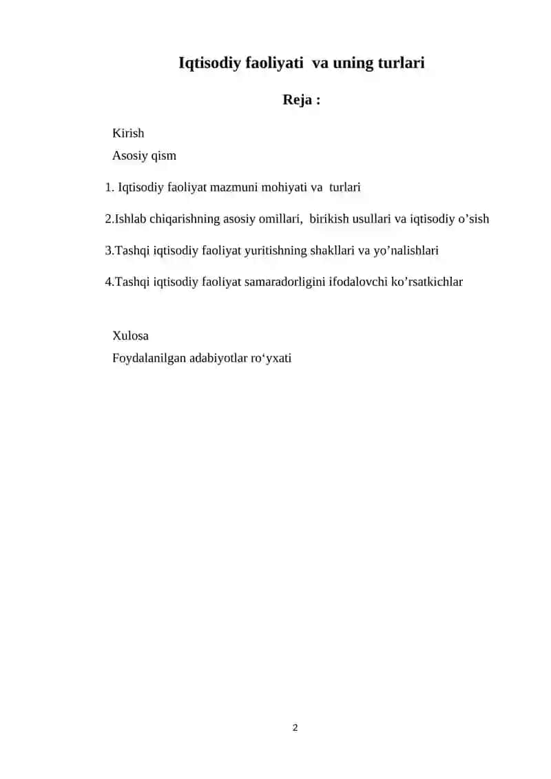 Iqtisodiy faoliyati va uning turlari 2