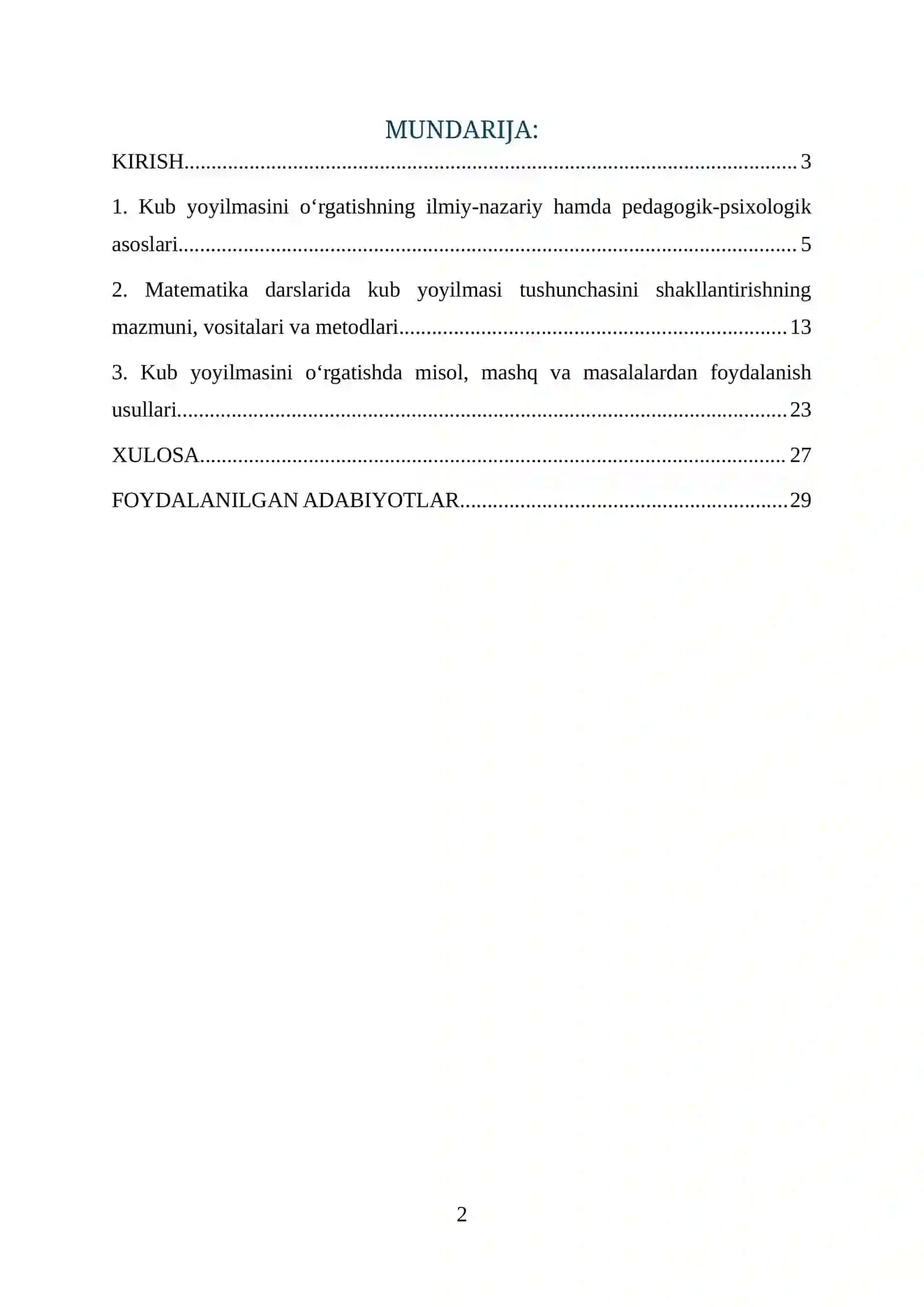 Kub yoyilmasini o‘rgatish metodikasi 2