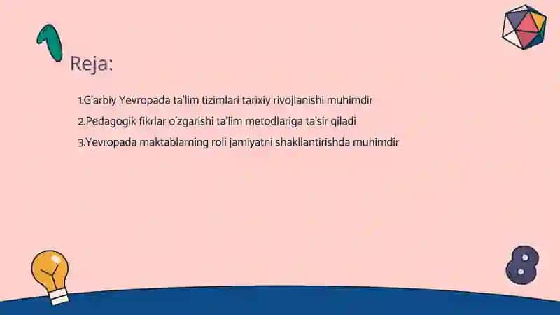 G'arbiy Yevropada maktab, maorifni va pedagogik fikrlar 2