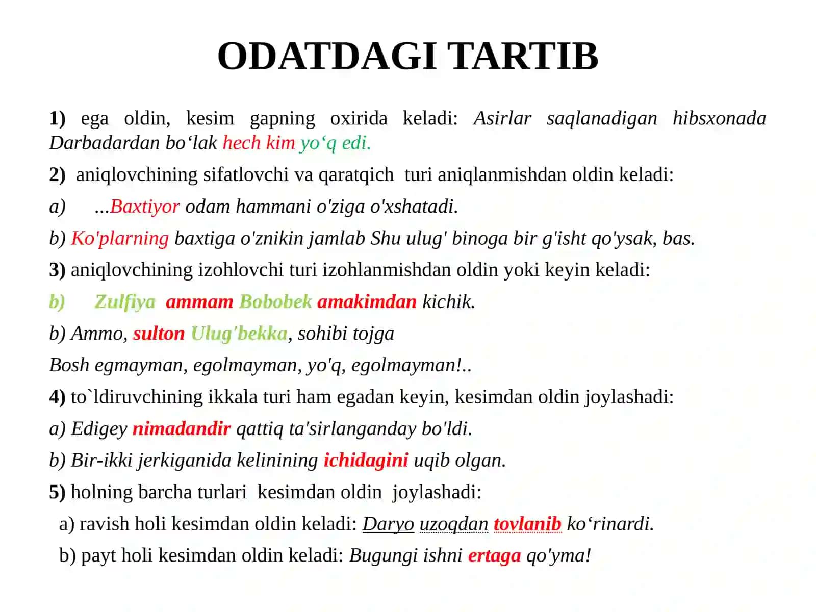 GAP BO‘LAKLARINING JOYLASHISH TARTIBI 2