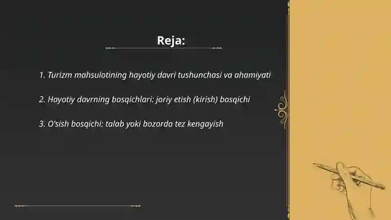 Turizm mahsulotining hayotiy davri 2