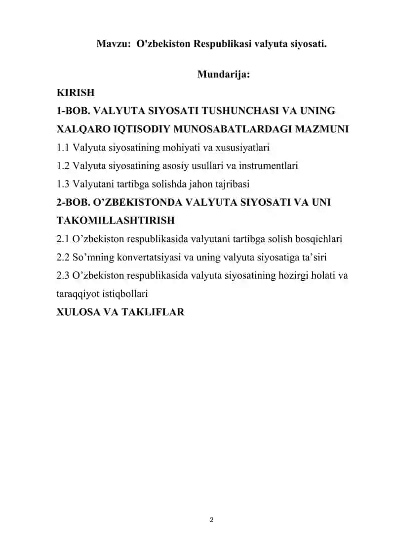 O'zbekiston Respublikasi  valyuta siyosati. 2