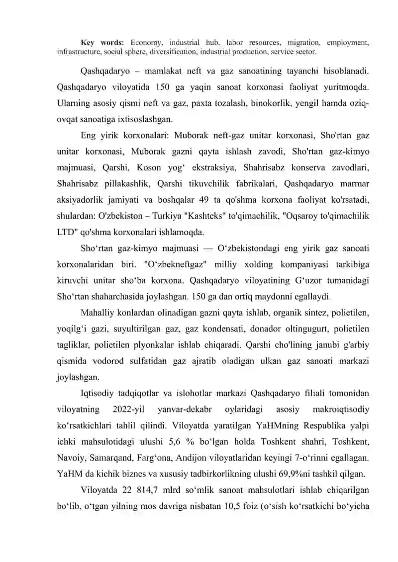 Qashqadaryo viloyati iqtisodiyoti 2