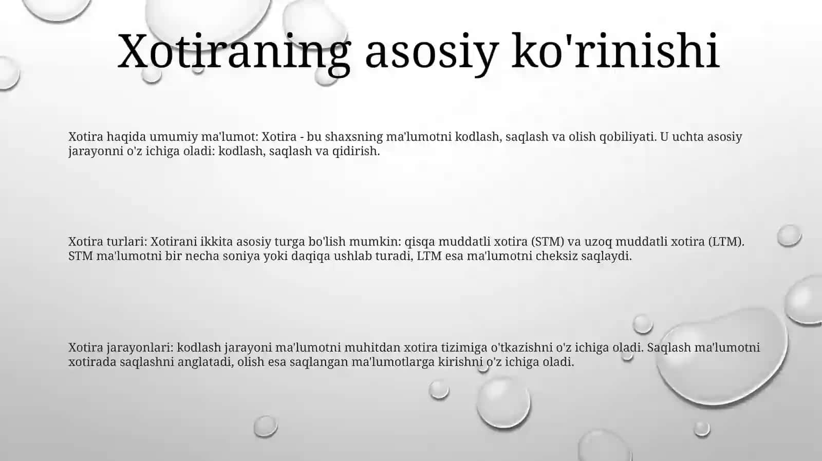 Xotira Jarayonlari Va Turlar 2