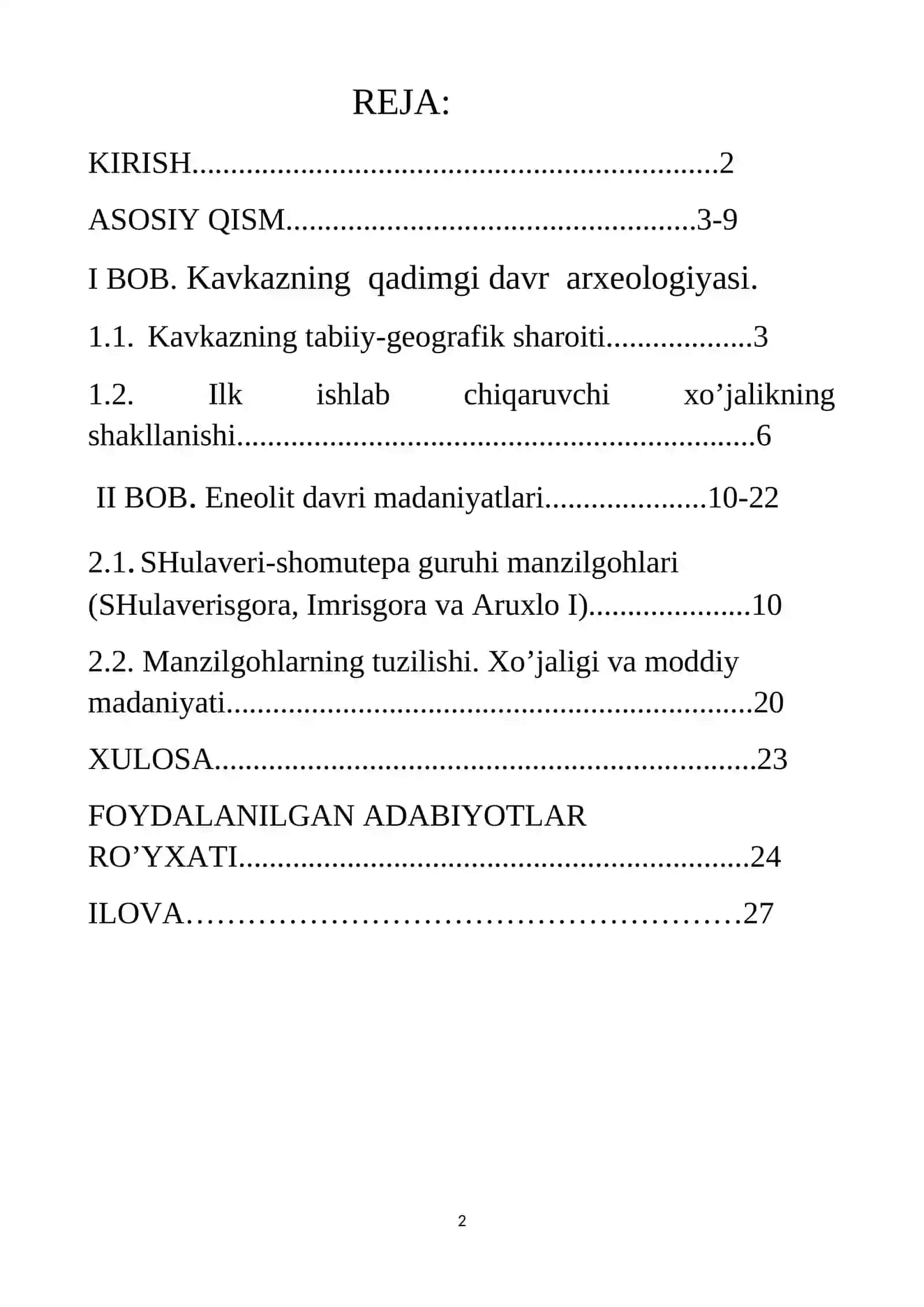 JAHON ARXEOLOGIYASI FANIDAN KURS ISHI 2