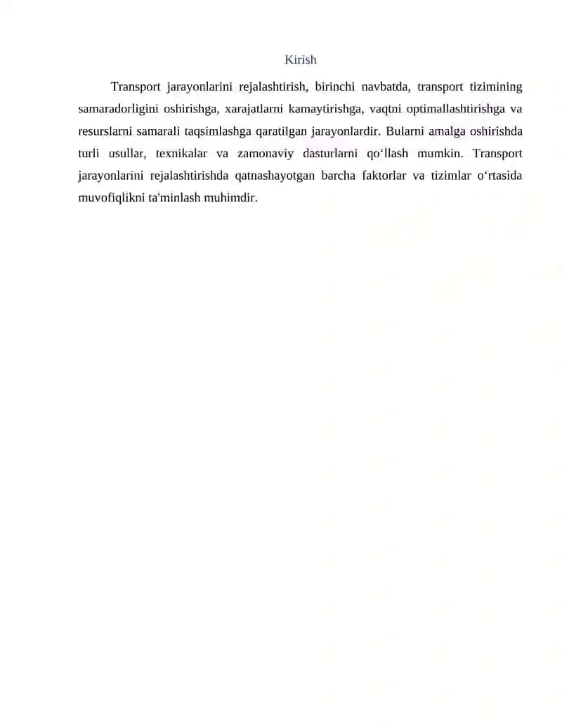 Transport jarayonlarini rejalashtirish usullari 2