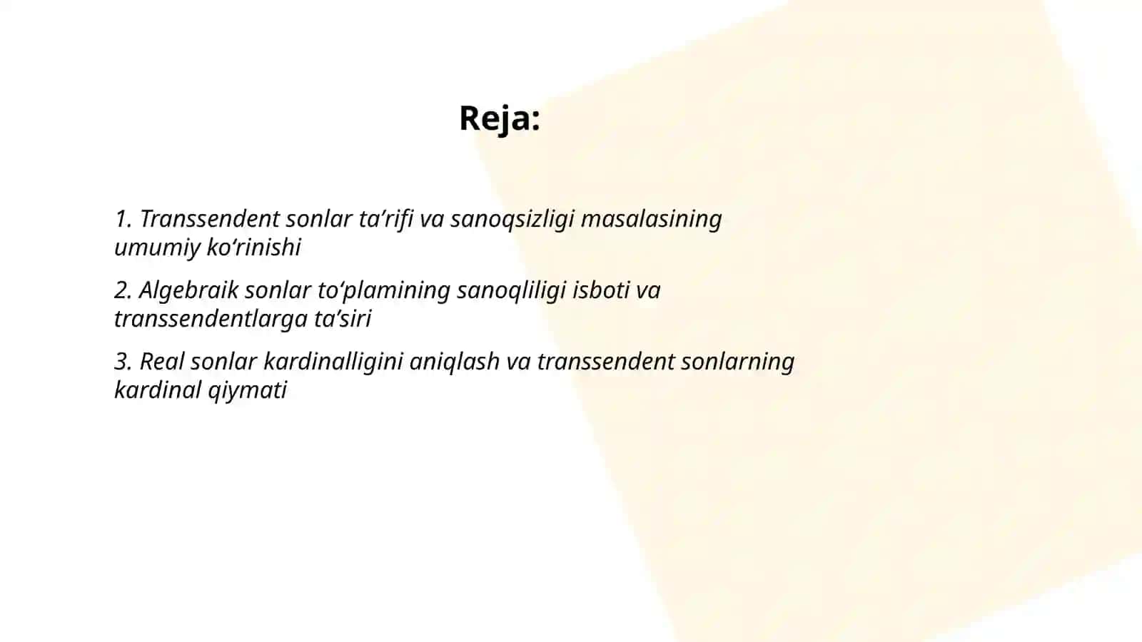 Transsendent sonlar toʻplamining sanoqsizligi 2