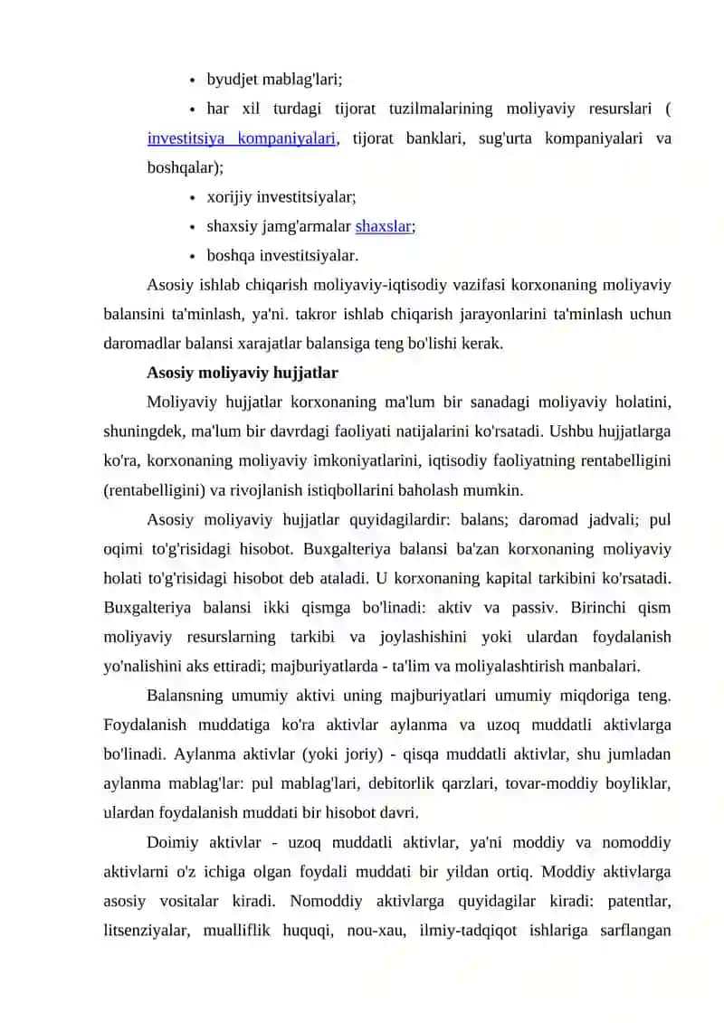 Korxonaning Moliyaviy Resurslari 2