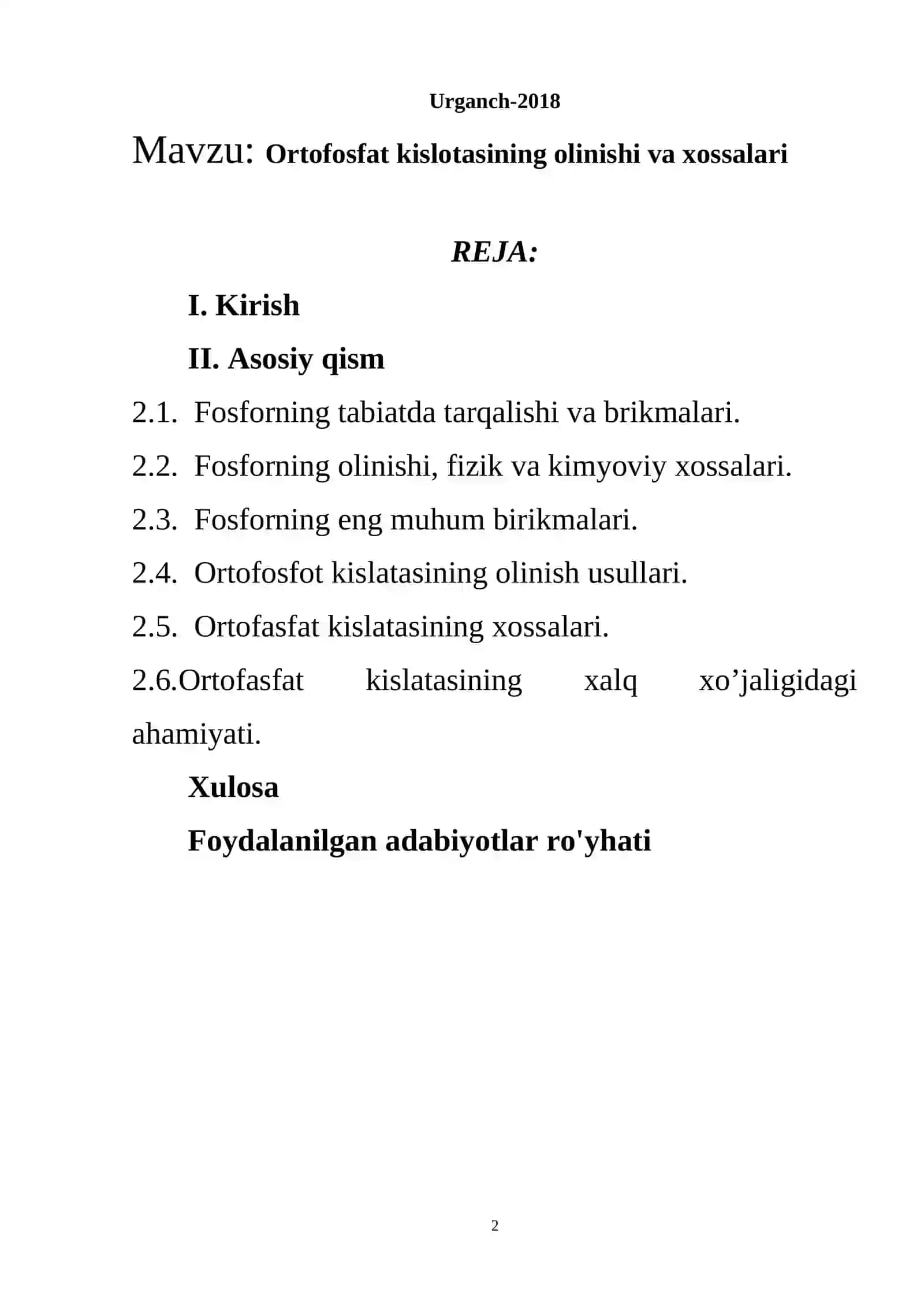 ORTAFASFAT KISLATASINING OLINISHI VA XOSSALARI 2
