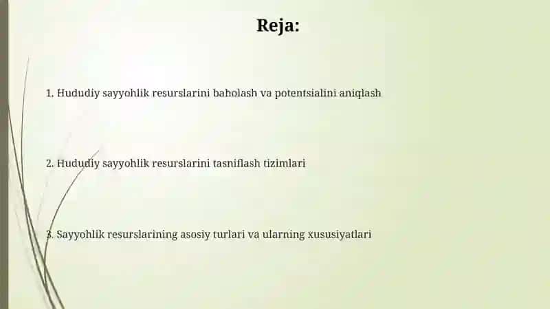 Mintaqaviy turistik resurslar tasnifi 2