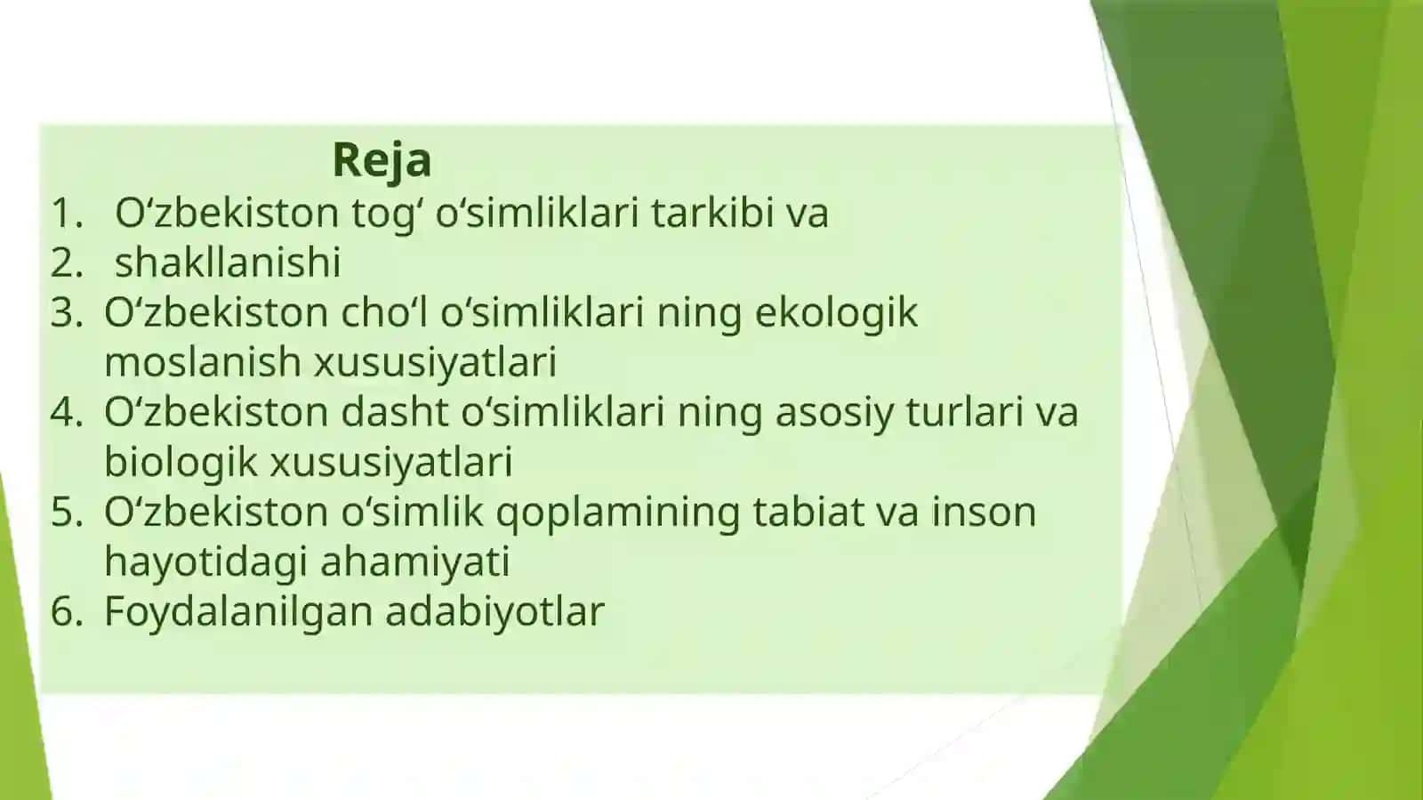 O`zbekistonning tog`, cho`l, dashtlarida o`simliklar 2026 YIL 2