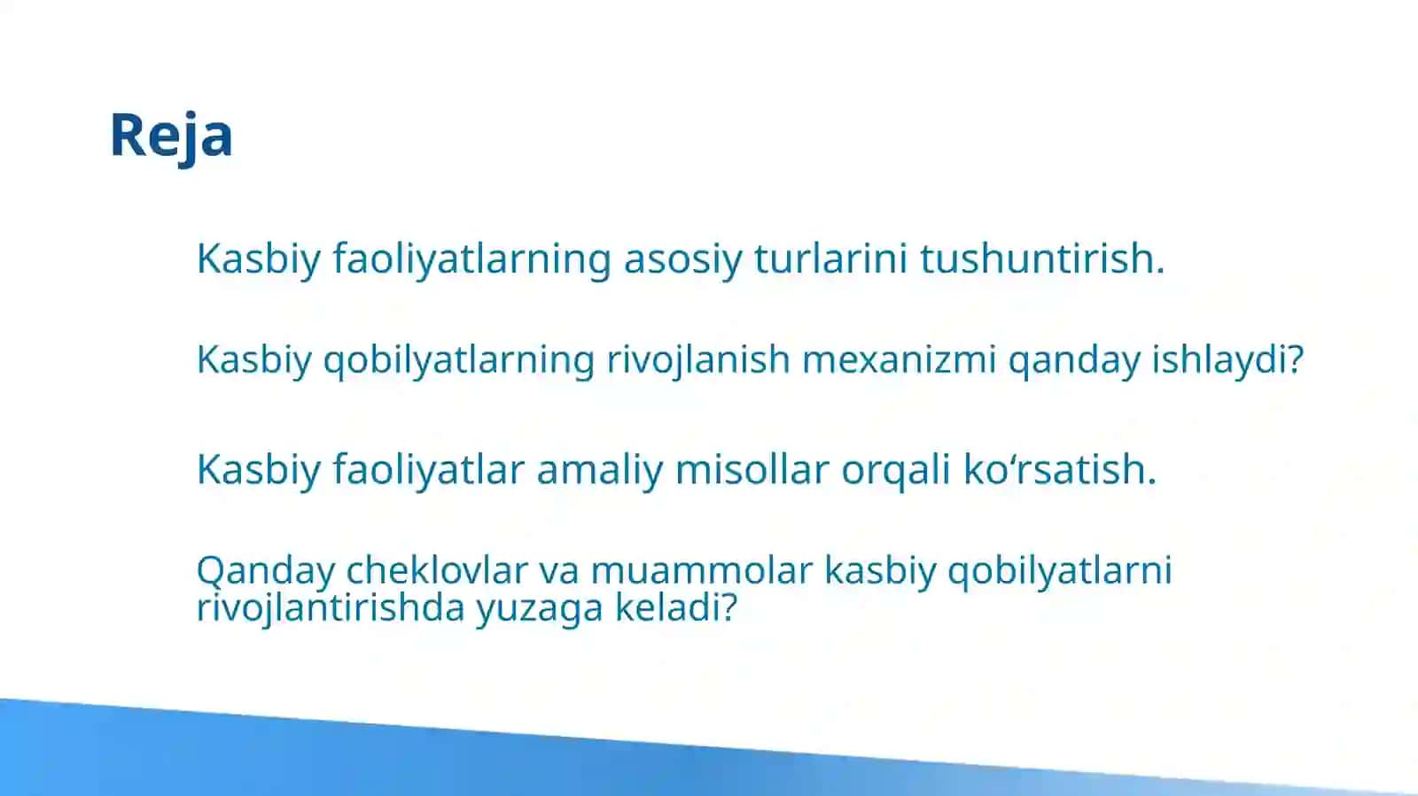Kasbiy faoliyatlar va kasbiy qobilyatlar 2