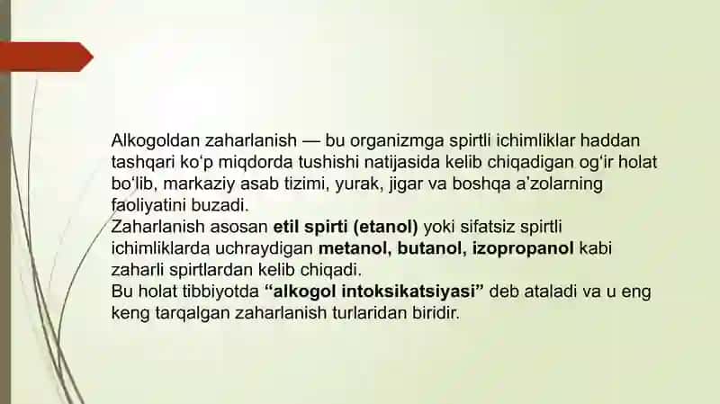 Alkogoldan zaharlanish va uning asoratlari 2