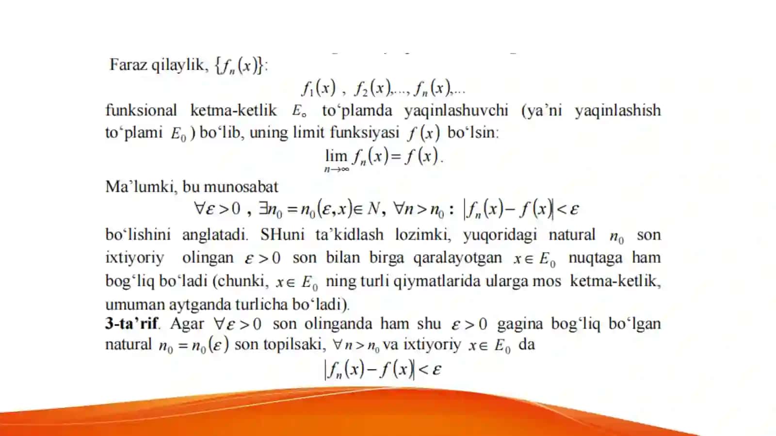 Funktsional ketma-ketlik (qatorlar) larning tekis yaqinlashuvchiligi. 2