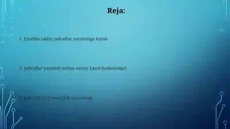 MS Exselda oddiy jadvallarni yaratish 2
