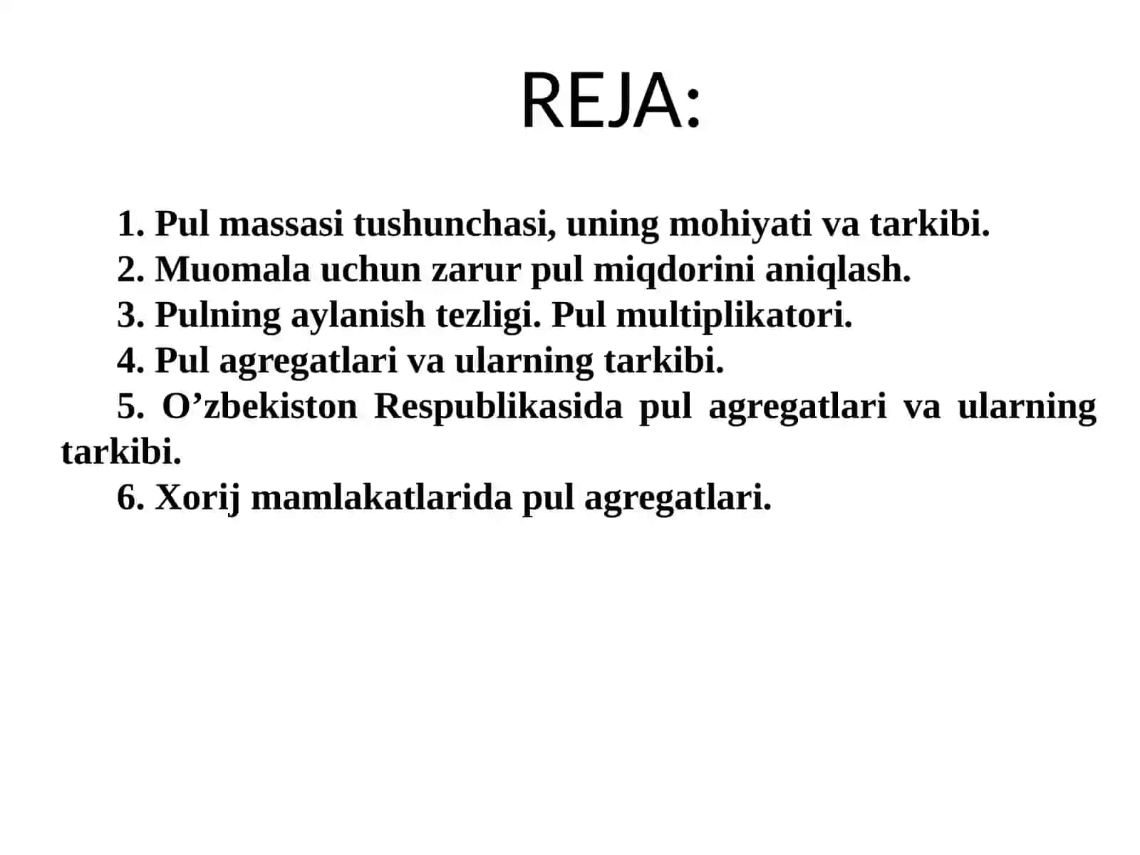 Pul massasi va pul agregatlari 2