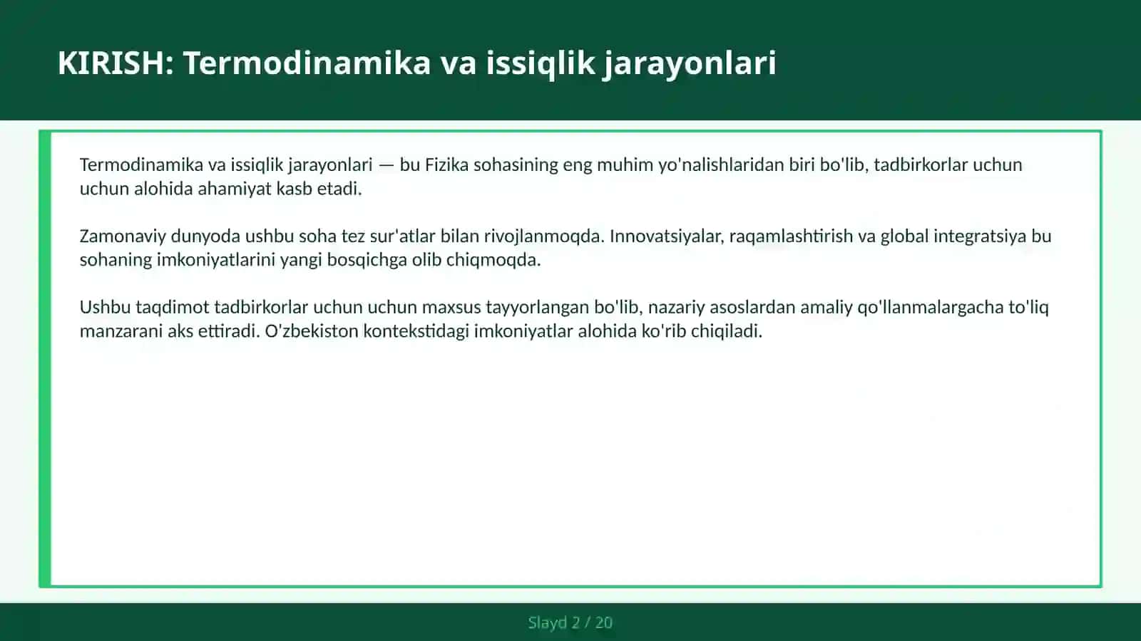 TERMODINAMIKA VA ISSIQLIK JARAYONLARI 2