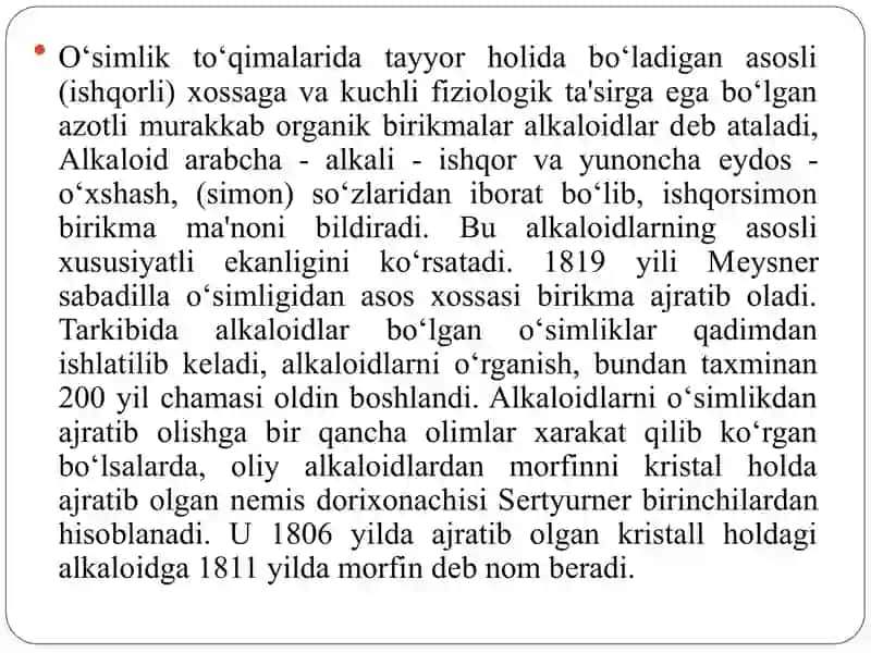 Alkaloidlar saqlagan dorivor o'simliklar 2