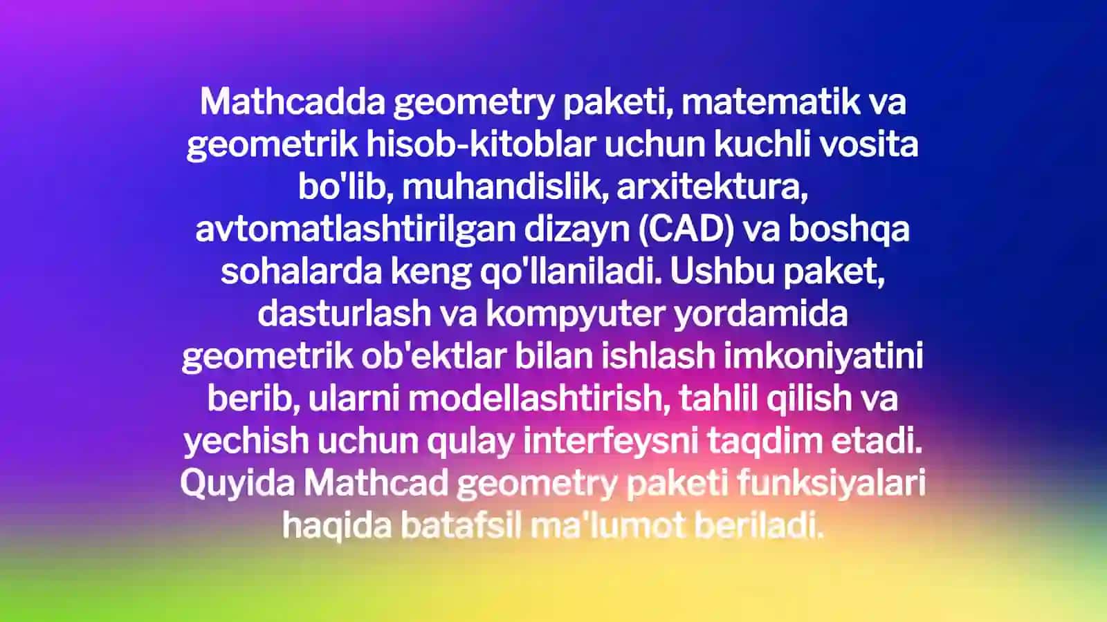 Mathcadda geometry paketi funktsiyalari 2