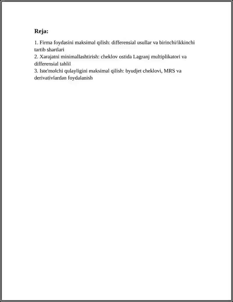 MIKROIQTISODIYOT VA MAKRAIQTISODIYOTDA DIFERENSIAL HISOB TATBIQLARI 2
