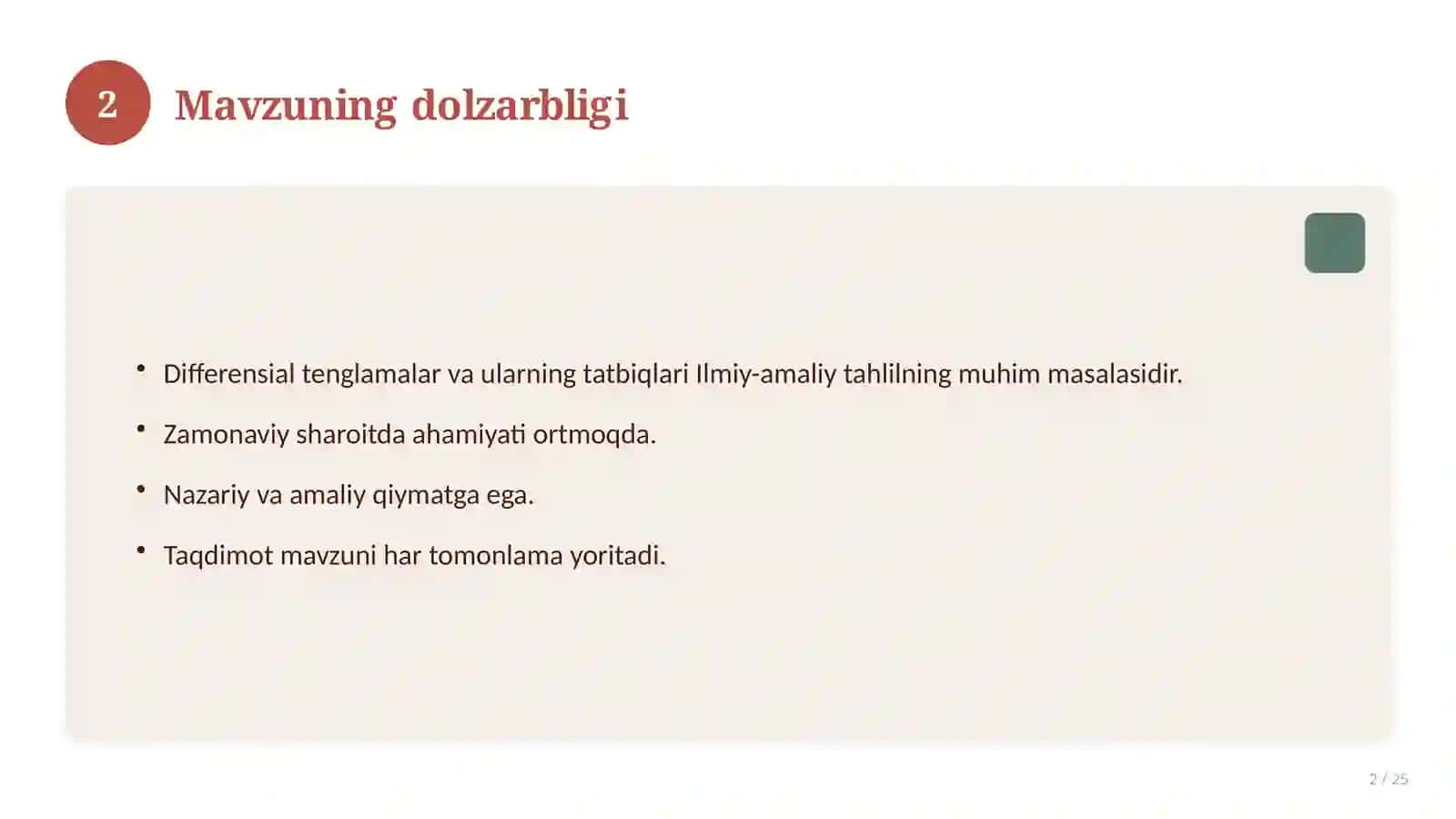 Differensial tenglamalar va ularning tatbiqlari 2
