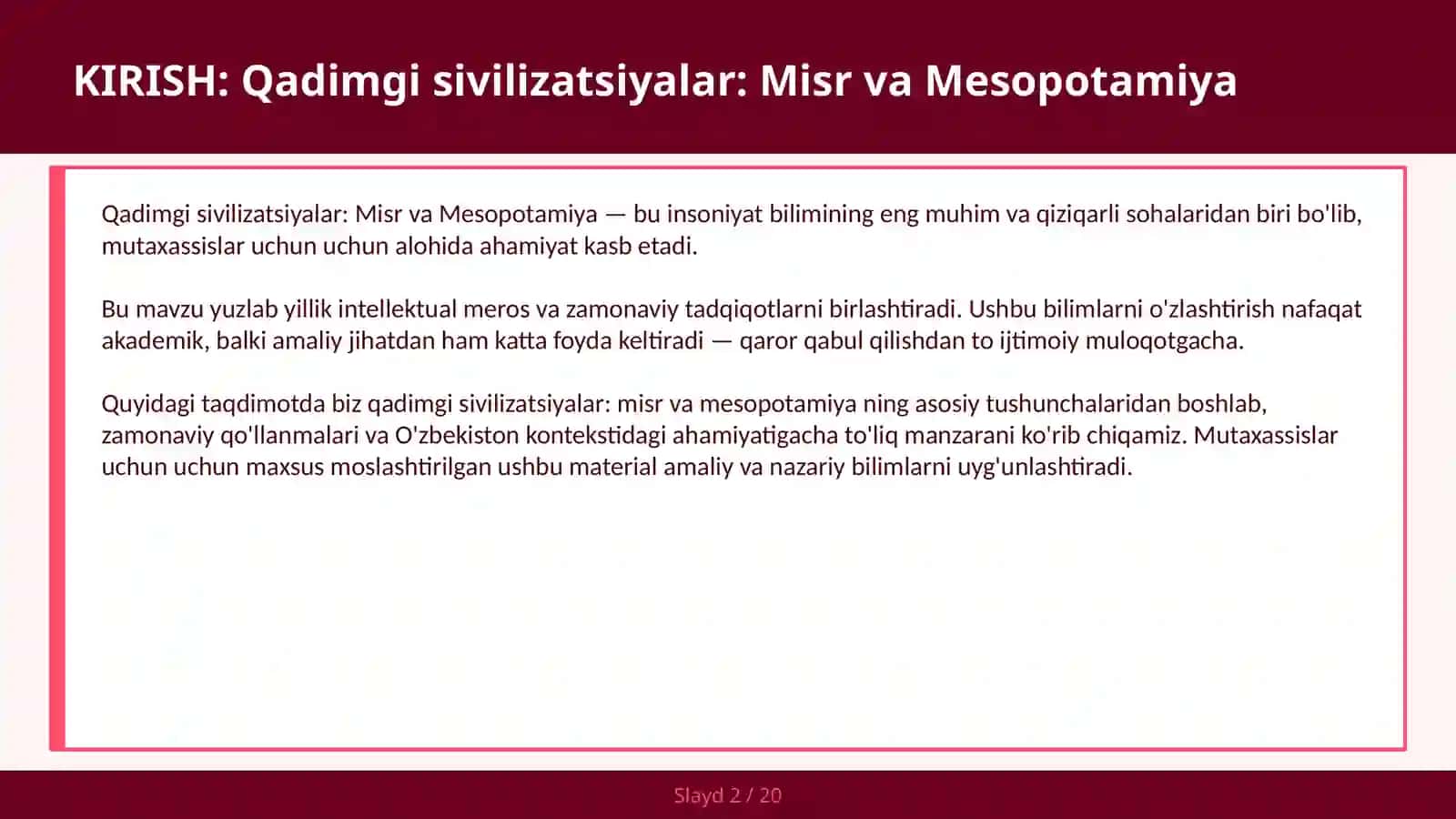 Qadimgi sivilizatsiyalar: Misr va Mesopotamiya 2