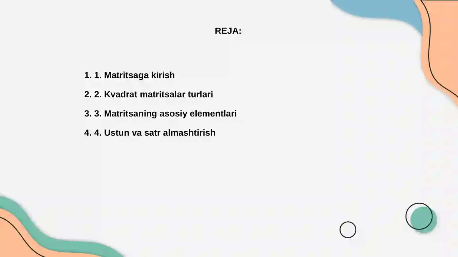 Matritsa va uning ustamalari kvadrat dediriminati 2