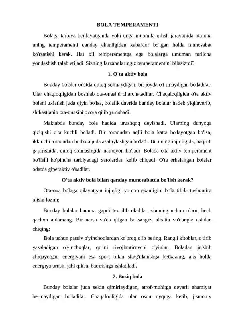 BOLALAR TEMPERAMENTI 2