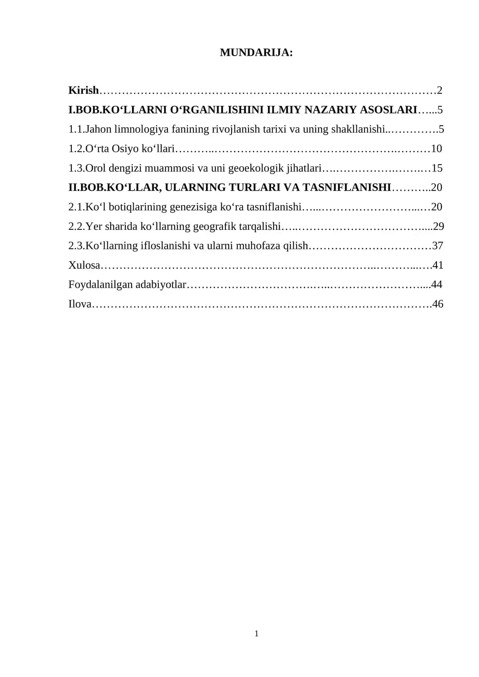 Kurs ishi. mavzu: Koʻllar, ularning turlari va tasniflanishi 2