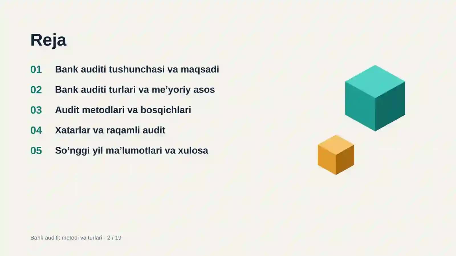 Bank auditi metodi va turlari 2