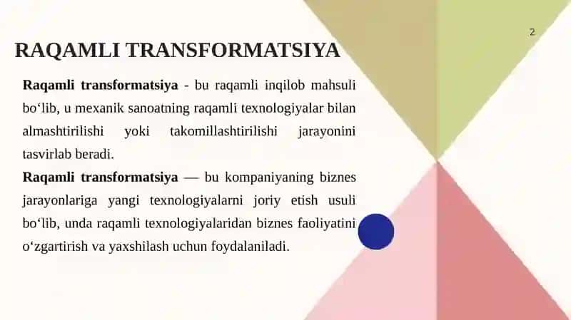 Raqamli transformatsiya. Raqamli iqtisodiyotda IT sektori. 2