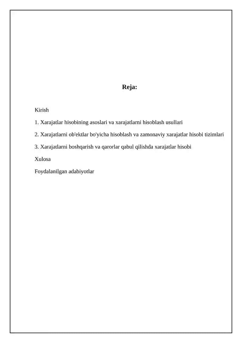 Xarajatlarni hisoblash va boshqarish 2