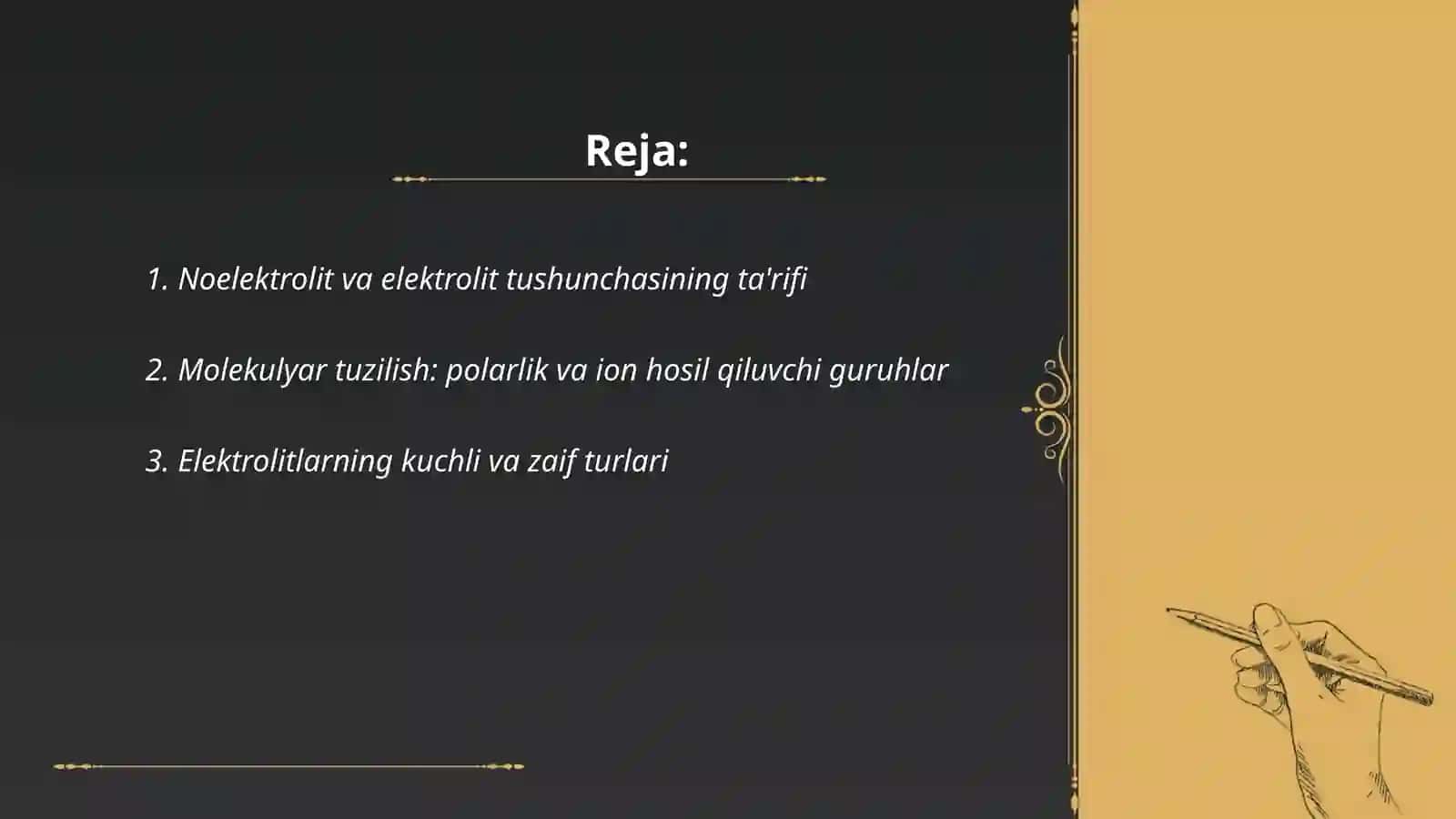 Noelektrolit va elektrolit eritmalarning asosiy farqlarini taqqoslang 2