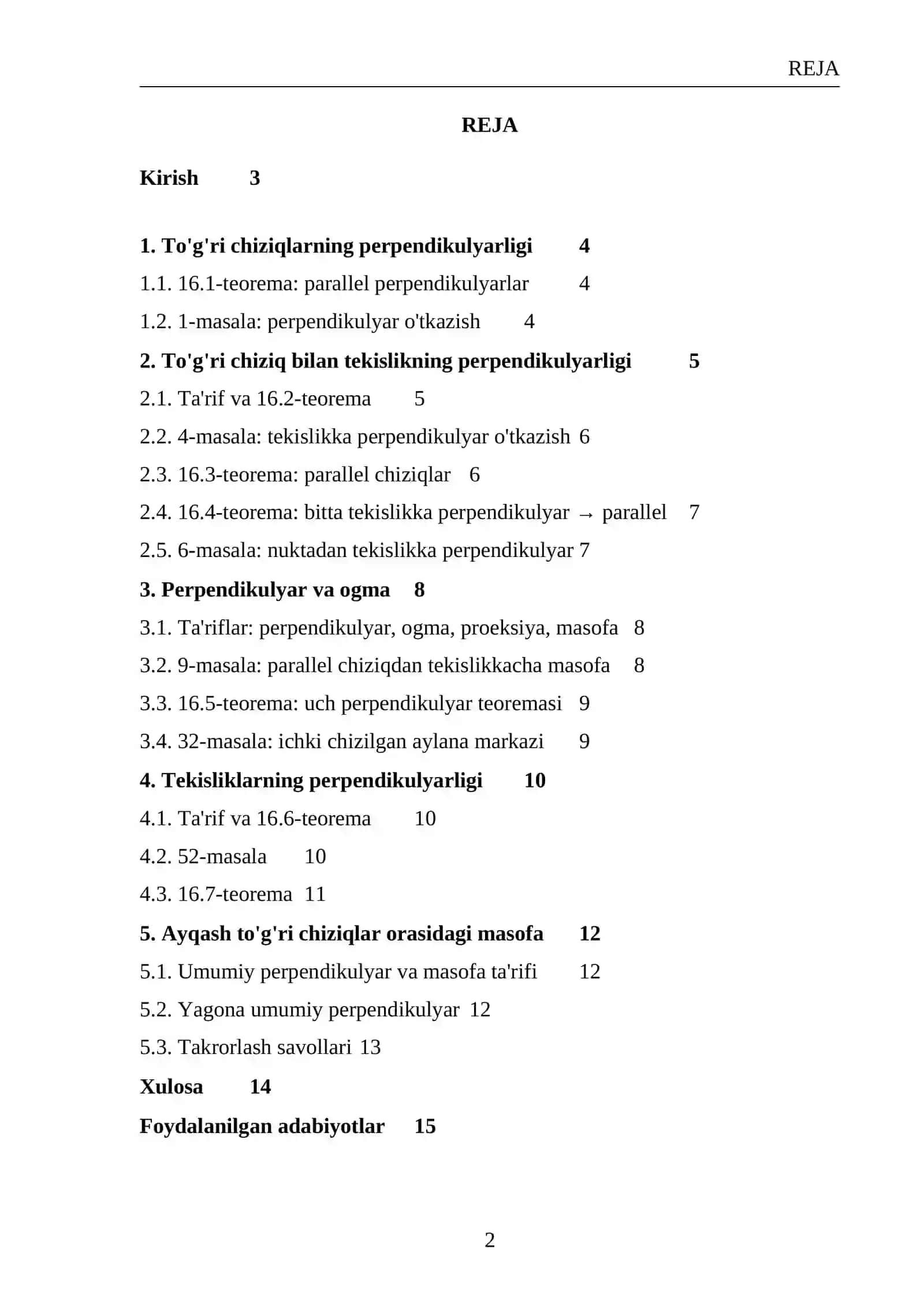 To'g'ri chiziqlar va tekisliklarning perpendikulyarligi 2