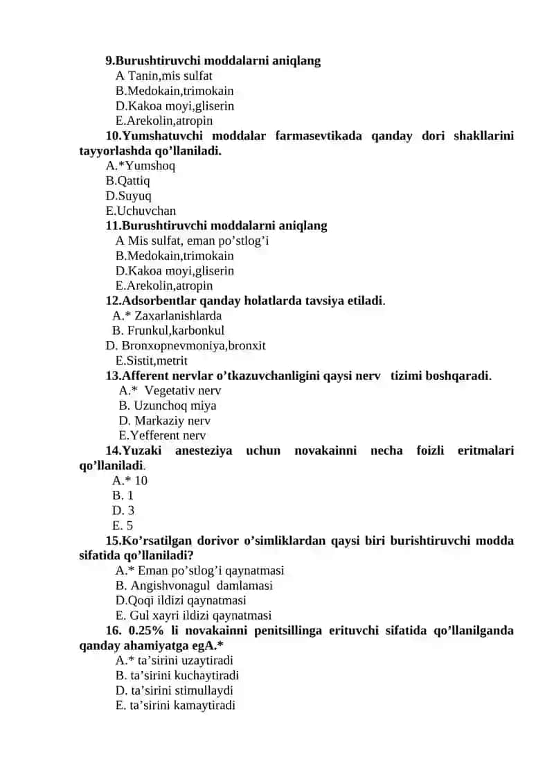 OB uchun test savollari 2