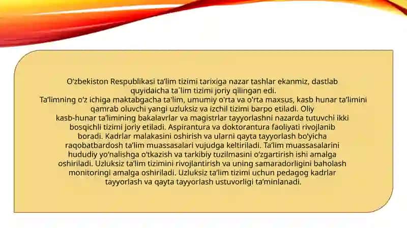 O’zbekiston Respublikasi ta’lim tizimidagi islohotlar 2