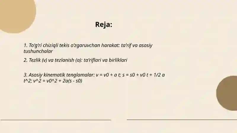 Toʻgʻri chiziqli tekis oʻzgaruvchan harakat 2