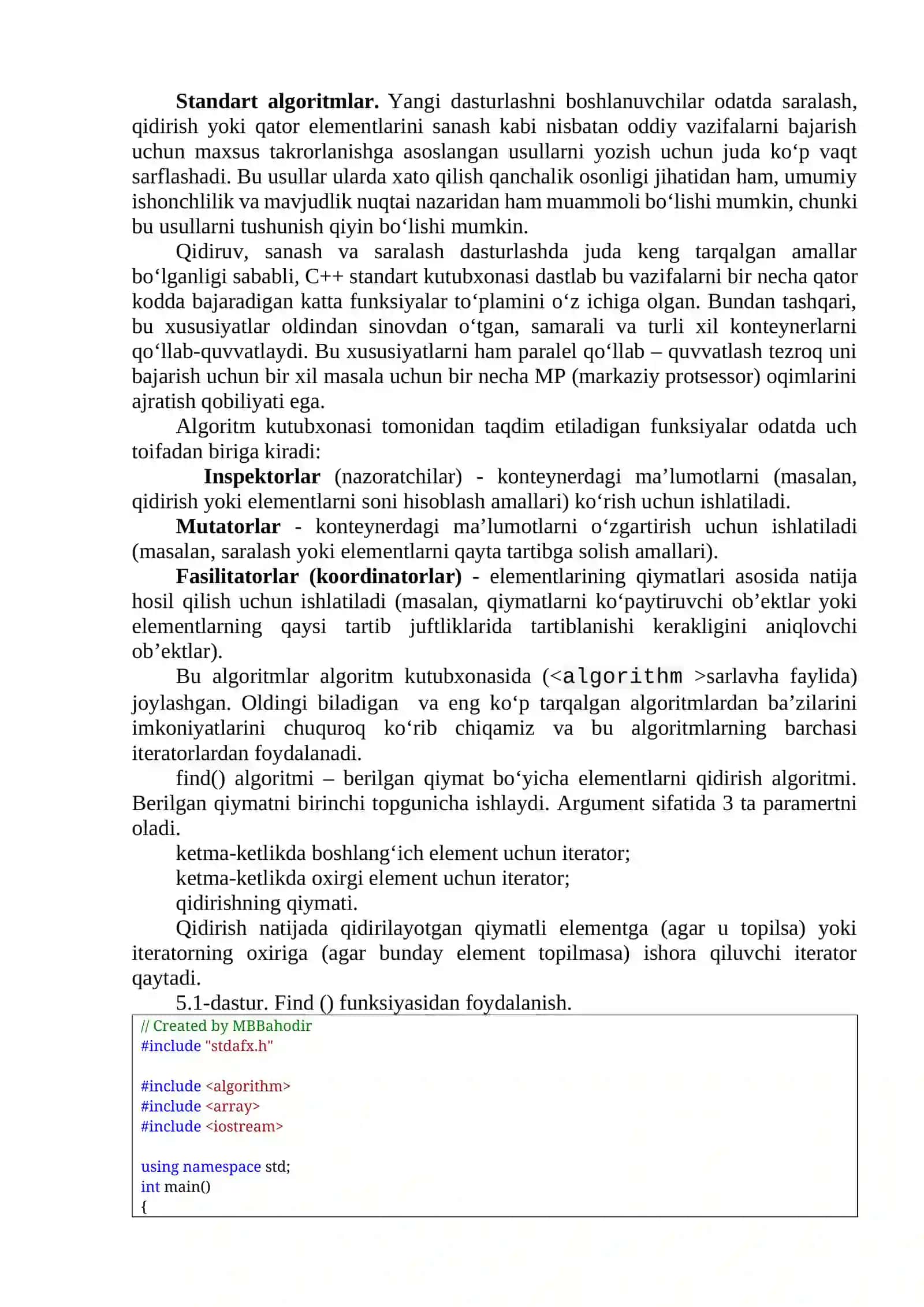 STANDART ALGORITMLAR VA ITERATORLAR 2
