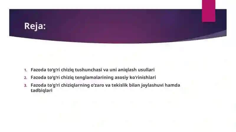 Fazoda to‘g‘ri chiziq tenglamalari 2