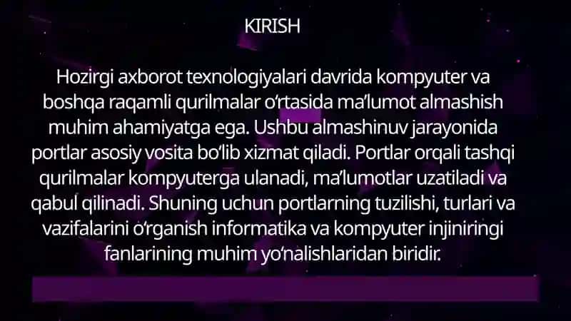 PORT VA ULARNING TURLARI 2