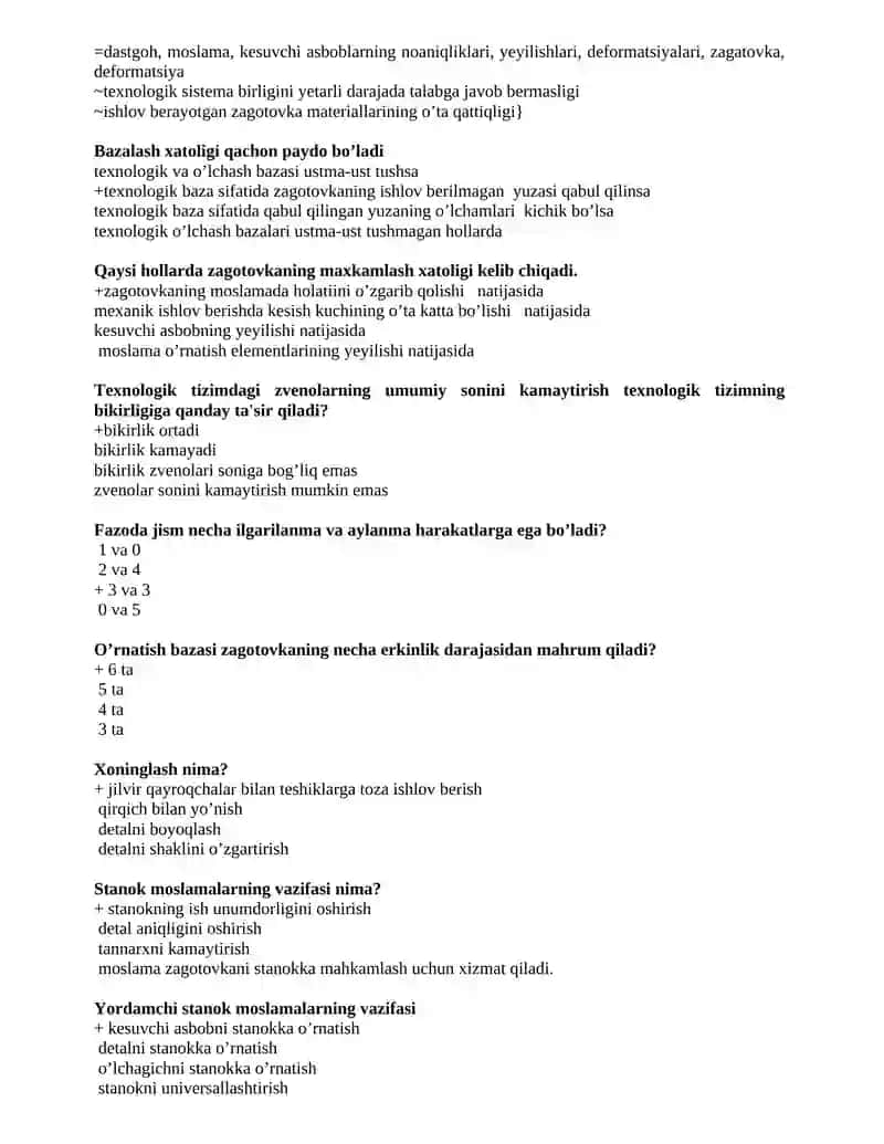 Avtomobilsozlik texnologiyasi fanidan test savollari 2