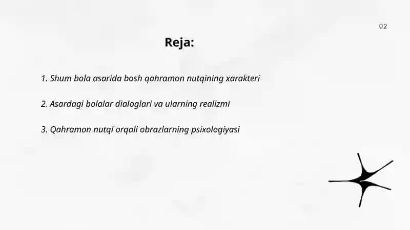 Shum bola "Asarida Qahramon Nutqi" 2