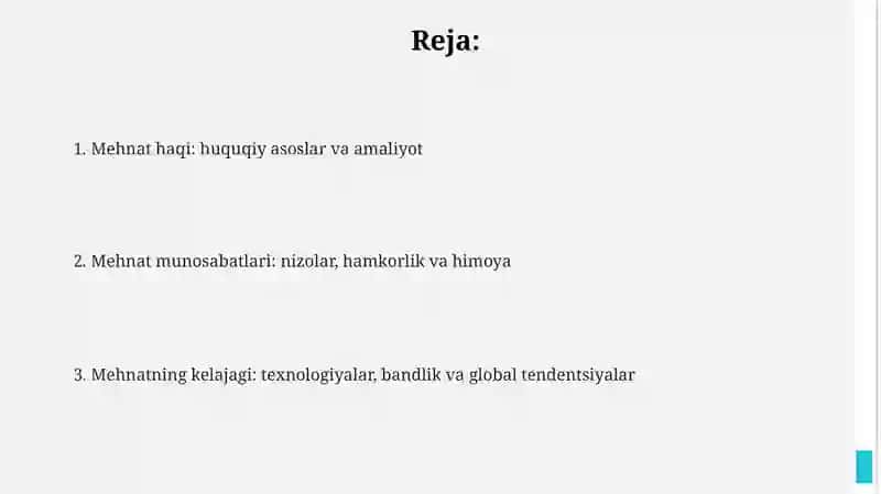Mehnat huquqi va mehnat munosabatlariga kirish 2