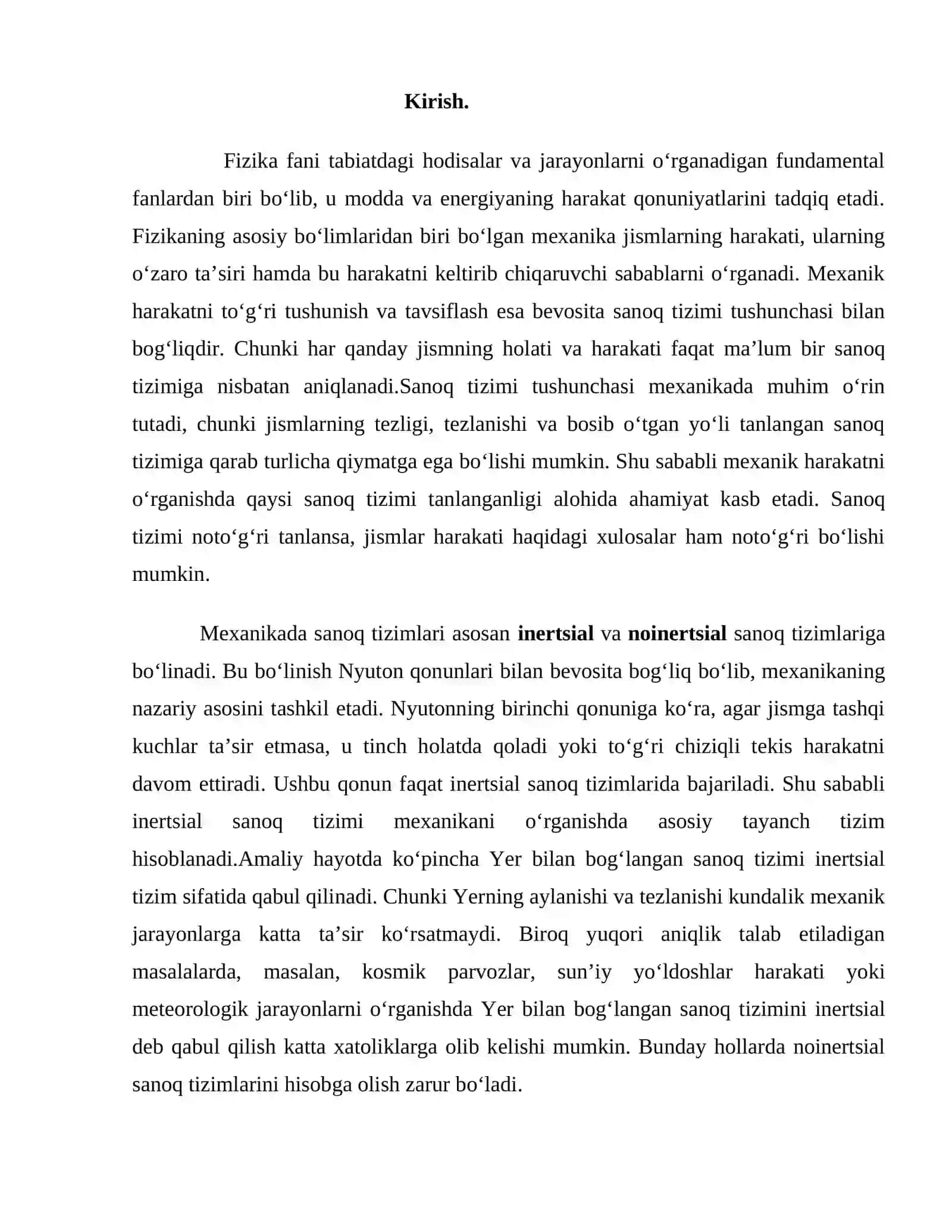 Inertsial hisob sistemasi tushunchasi 2