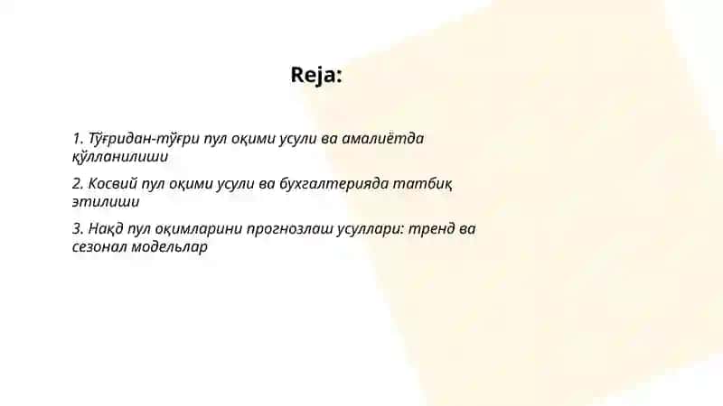 Пул оқими (cash flow) таҳлилини амалга ошириш усуллари 2