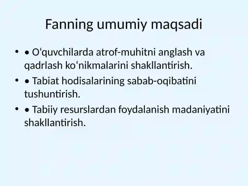 1-sinf Tabiiy fanlar fani: Maqsad va vazifalar 2