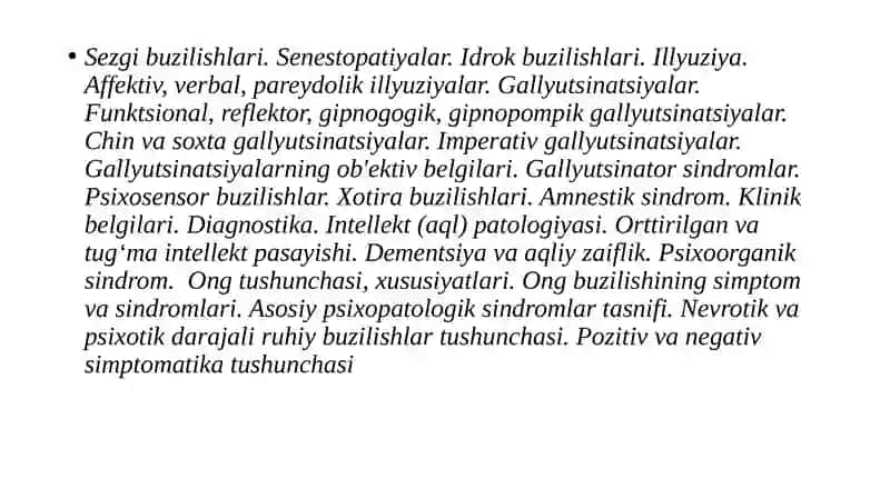 Pertseptiv buzilishlar. Kognitiv va : ongning buzilishlari 2