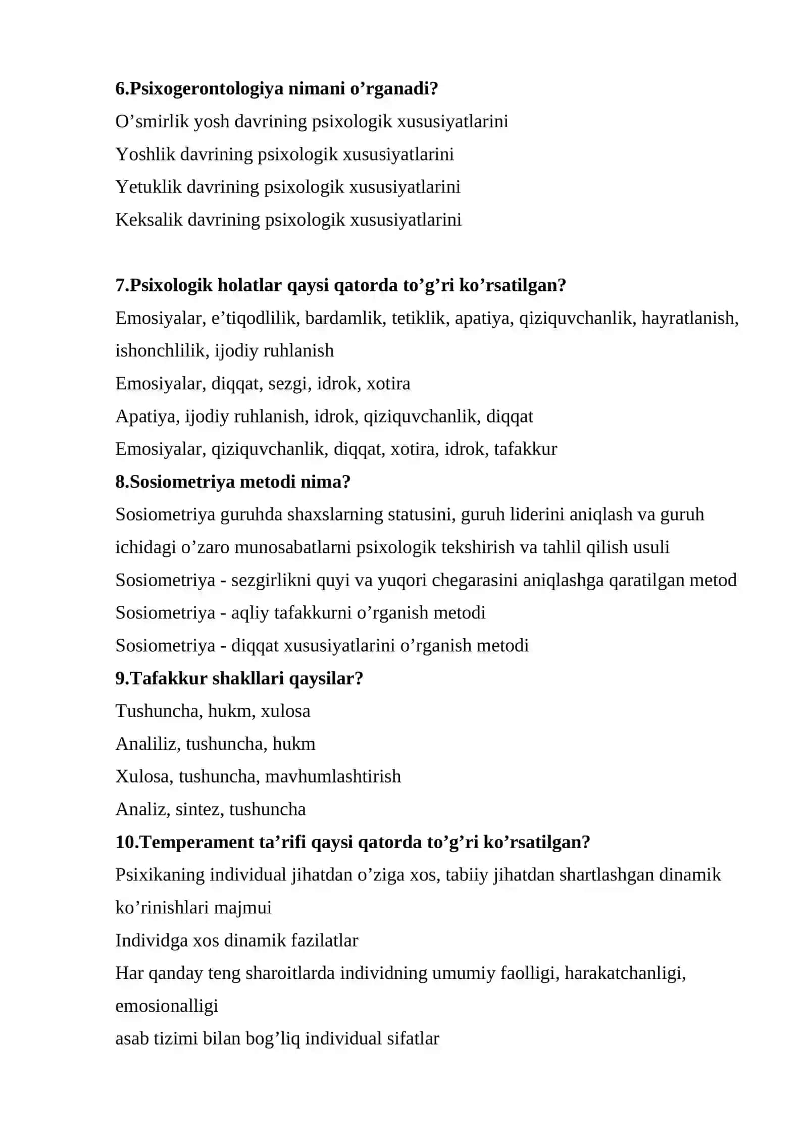 Психология фанидан тест саволлари 2